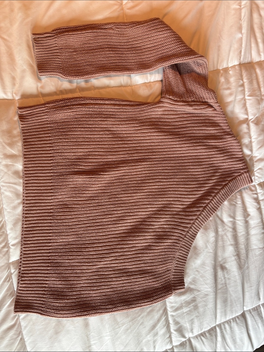 Ribbed Mustard Seed One-Shoulder Knit Top - Dusty Rose